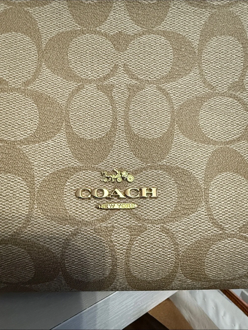 Coach Kristy Signature Beige Canvas Shoulder Bag with Snake-Print Trim